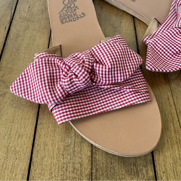 Ancient Greek Sandals Taygete Bow Slides Red Gingham 39 / 8 - 8.5 - Picture 4 of 7